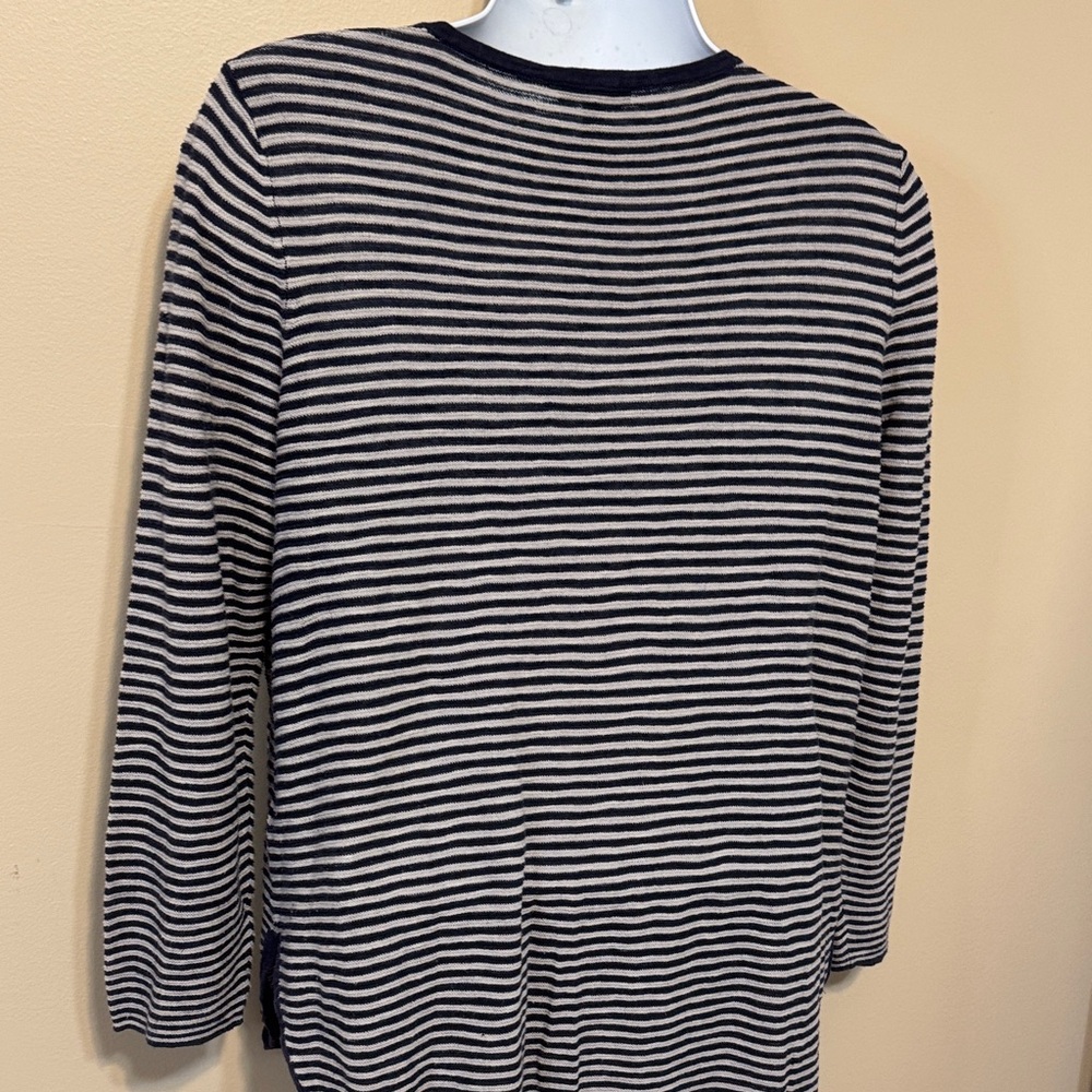 Eileen Fisher Navy and Gray Striped Organic Linen/Cotton Striped Sweater size L - Picture 6 of 11
